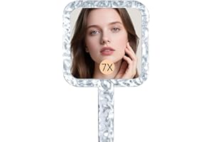 Famihomii Handheld Mirror with 1X/7X Magnification, Dual-Sided Magnification Hand Mirror, Hand Mirror with Handle, 10" x 6.1", Lightweight & Durable, Portable & Hangable for Makeup, Shaving - Clear
