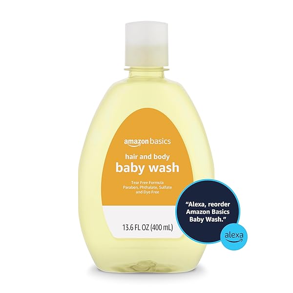 AMAZON BASICS TEAR-FREE BABY HAIR AND BODY WASH, PARABEN-FREE, SULFATE-FREE, DERMATOLOGIST TESTED, LIGHTLY SCENTED, 13.6 FL OZ, 1-PACK