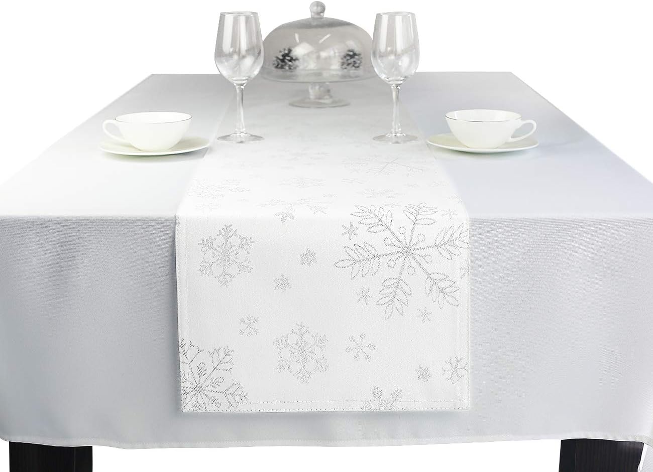 LAVIN Christmas Table Runner for Dining Table,13x94 Inch,Rectangle/Oblong Snowflakes Table Cover Dresser Scarf for Thanksgiving,Wedding,Party,Silver