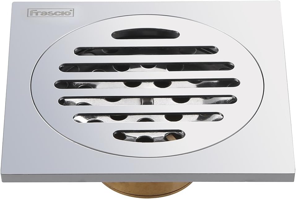 Floor Drain, Frascio Brass Bathroom Tile Insert Floor Drainer with Removable Strainer Cover Chrome Finish Anti-clogging for Kitchen, Washroom, Garage and Basement(4" 4") (floor drain3)