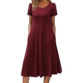 ZEAGOO Womens Casual Dresses for Summer Short Sleeve Flare Midi Dress Loose Flowy Beach Sundress