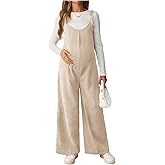 OYOANGLE Women's Maternity Wide Leg Overalls U Neck Spaghetti Strap Pregnancy Jumpsuits