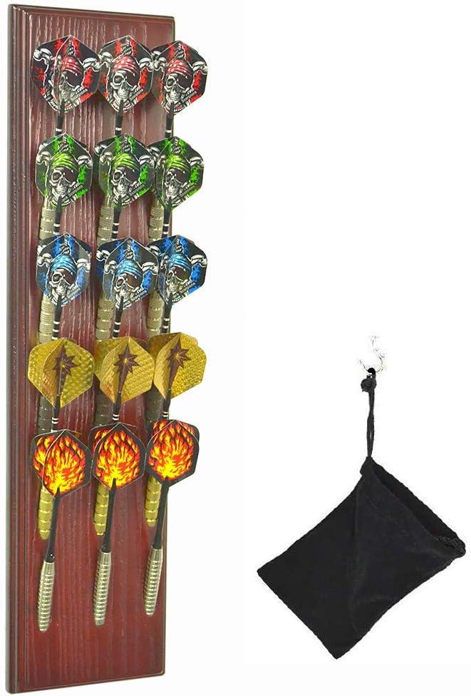 Dart Caddy, Wall Mount Wood Dart Holder/Stand, Displays 5 Sets of Steel/Soft Tip Darts, Solid Wooden Rack with Accessory Storage Bag, compatible with Sisal & Electronic Dartboard, Surrounds & Cabinets : Sports & Outdoors