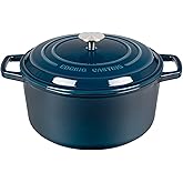 EDGING CASTING Enameled Cast Iron Dutch Oven Pot With Lid, Dutch Oven for Sourdough Bread Baking Round Pot Dule Handle, 6 Quart, Blue