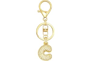 SKYFUN Initial Letter Keychains for Women Men Sparkly Zircon Gold Silver Letter A-Z Bubble Letter Pendant Charm for Key Purse