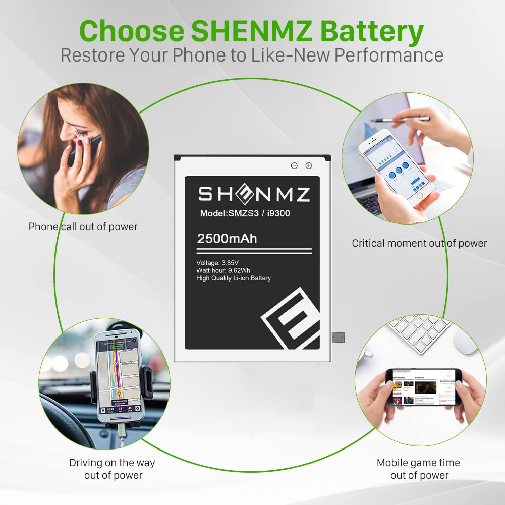 SHENMZ Galaxy S3 Battery, New Upgraded 3200mAh Li-ion Replacement Battery for Samsung Galaxy S3,EB-L1G6LLU,Verizon I535 i9300,T-Mobile T999,Sprint L710,AT&T I747,R530,LTE I9305