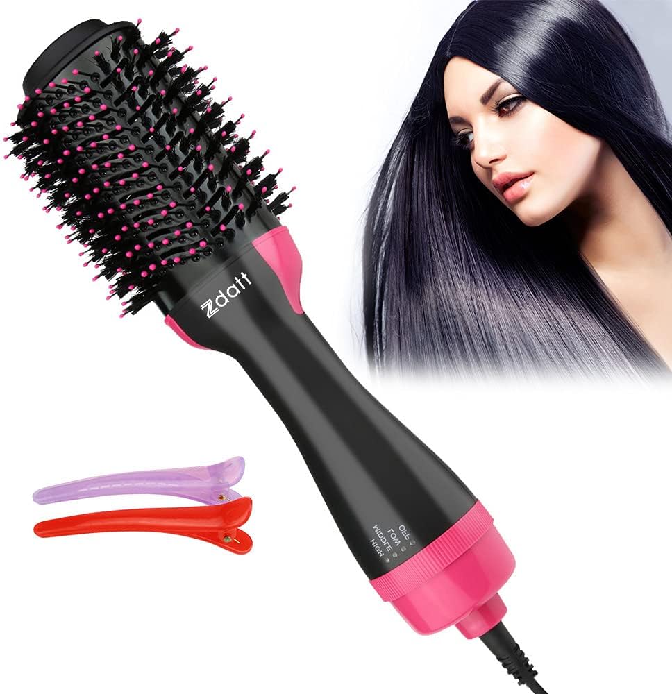 ZDATT Hair Dryer Volumizer, 4 in 1 Salon Styling Hot Air Brush and Styler, Negative Ion Straightening Brush Curl Brush, Multi-functiona(AA)