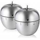 Stainless Steel Brushed Apple Kitchen Timer 2-piece Set | Mechanical precision apple shaped kitchen cooking timer
