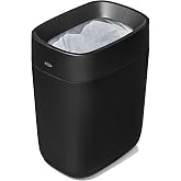 OXO Good Grips Bathroom Trash Can, Black | Compact Trash Cam for Bathrooms, Office, Rim Conceals Bags, Easy to Wipe Clean