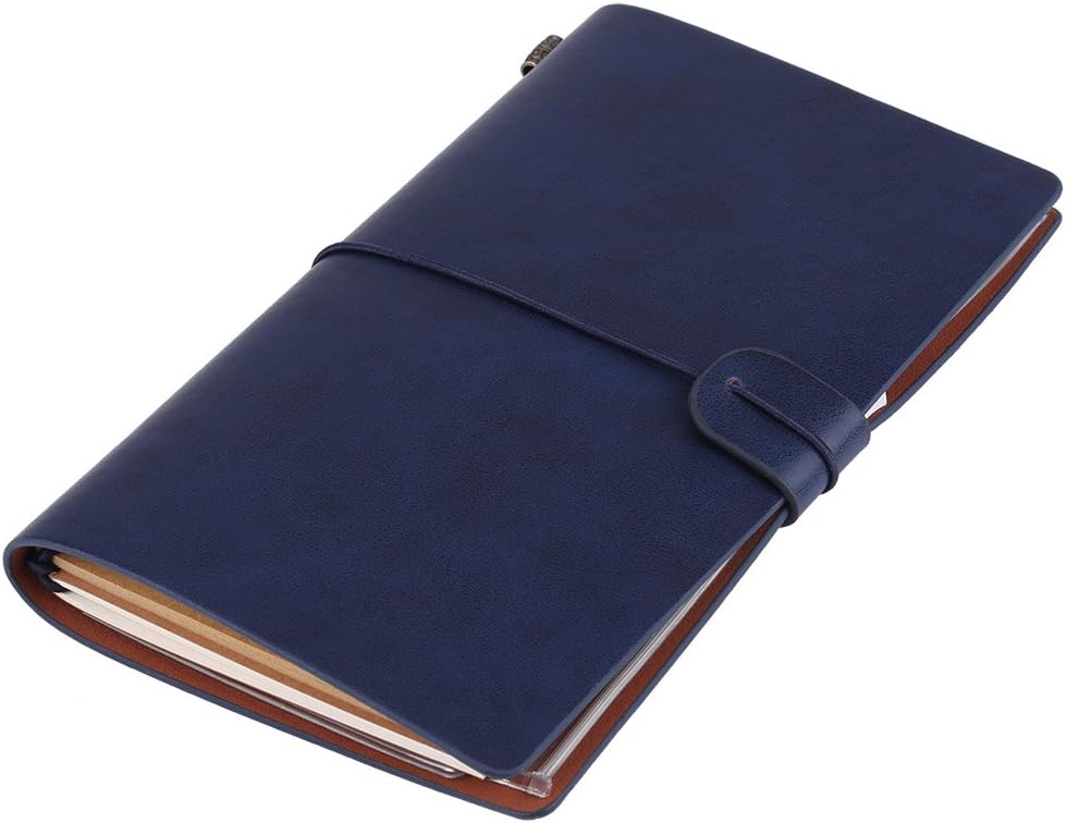 Travel Journal Notebook, 1 Pcs Vintage Retro PU Leather Notebook, Personalized Journal Diary Refillable Notepad (Dark Blue) - Image 3