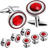 HAWSON Crystal Cufflinks and Studs Sets for Men's Tuxedo Shirts,Including One Pair Cufflinks for Men with 5 pcs Studs and Black Gift Boxes Suitable for Christmas,Father's Day,Business