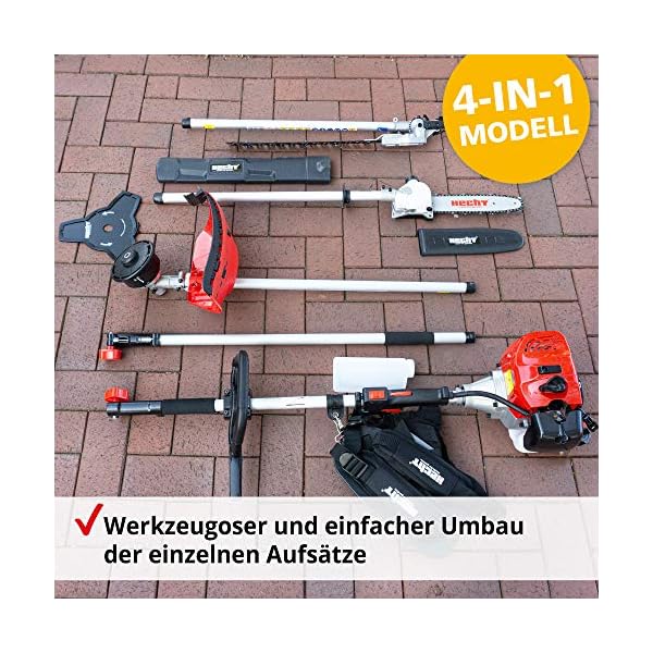 HECHT Hochwertiges 4 in 1 Benzin MultifunktionsgerÃ¤t - Starke 2 PS - Freischneider, Rasentrimmer, Hochentaster und Heckenschere in Einem I Mit idealer VerlÃ¤ngerung – Bild 3