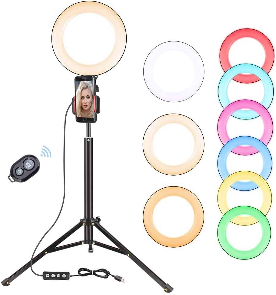 Zomei 8" Selfie Ring Light with 53inch Stand Tripod for iPhone, iPad, Android Smartphone, RGB Ringlight Circle Light for Photography, Video, Live Streaming, YouTube
