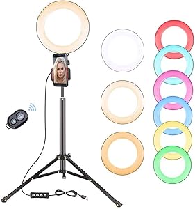 Zomei 8" Selfie Ring Light with 53inch Stand Tripod for iPhone, iPad, Android Smartphone, RGB Ringlight Circle Light for Photography, Video, Live Streaming, YouTube
