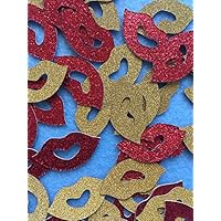Bachelorette Party Double Sided Glitter Confetti Lips, Gold Glitter and Red Glitter Confetti, 100 pieces