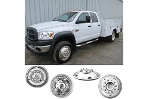 Puermto 19.5" 10 Lug 5 Hand Hole Dullay Wheel Simulators fit for 2012-2025 Dodge Ram4500/5500-DRW,Front Rear Polished Stainless Steel 4pcs Bolt On Wheel Cover Hupcaps D19F6