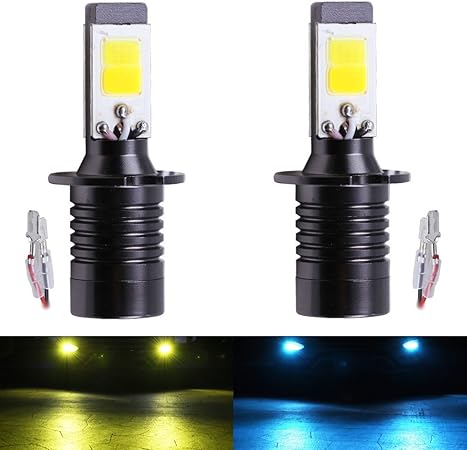Amazon 1797 Ledフォグランプ H3 イエロー アイスブルー 2色 フォグランプ Led H3 黄色 ブルー 青 ２色切り替えタイプ H3 Led フォグ Ledバルブ 12v 車用 Cobチップ搭載 2800lm 30w 2個セット 6ヶ月保証付 フォグランプ 車 バイク