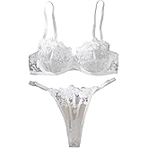 SOLY HUX Women's Lingerie Set Floral Embroidery Mesh Sheer Underwire Bra and Panty Underwear Sets
