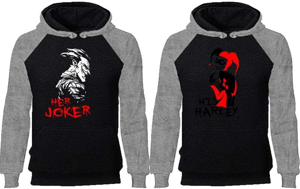 LIFESTYLE39 Her Joker His Harley Couples Hoodies, Matching Couple Hoodies, Raglan Hoodies