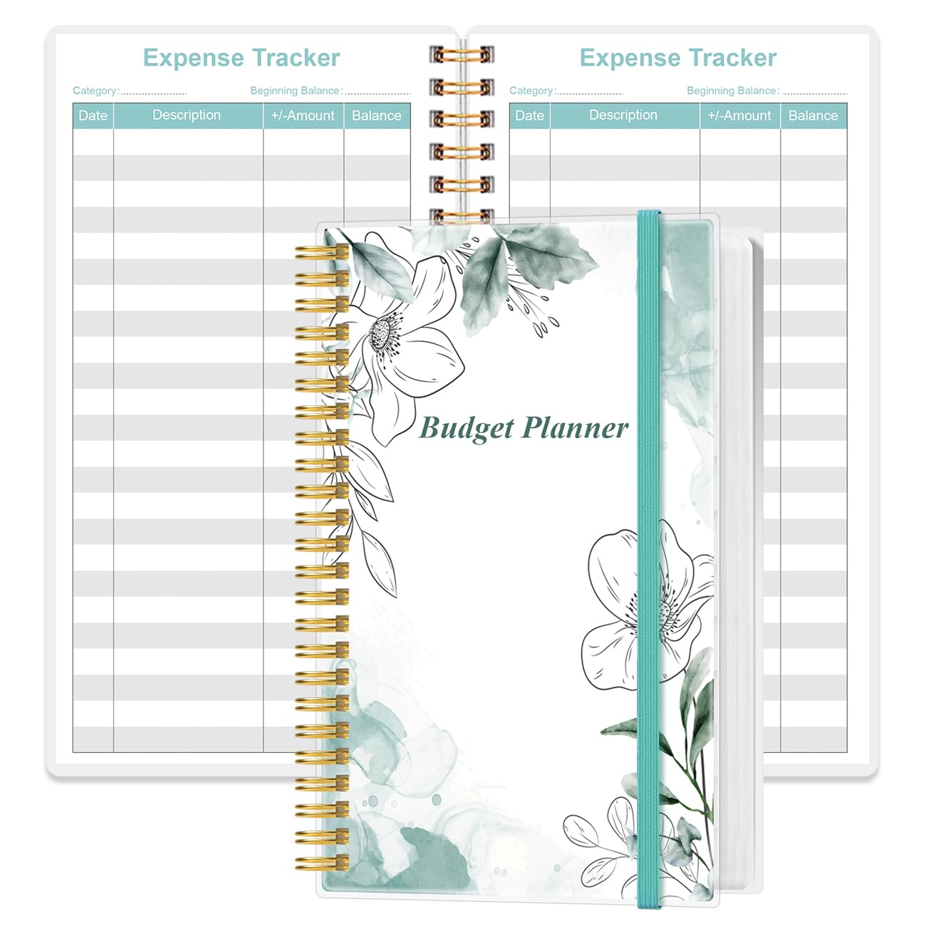 Budget Planner - A6 Expense Budget Tracker, Budget Book for Ledger Book, Money Organizer for Wallet, 3.75" x 6.75", Teal Flower — image 1