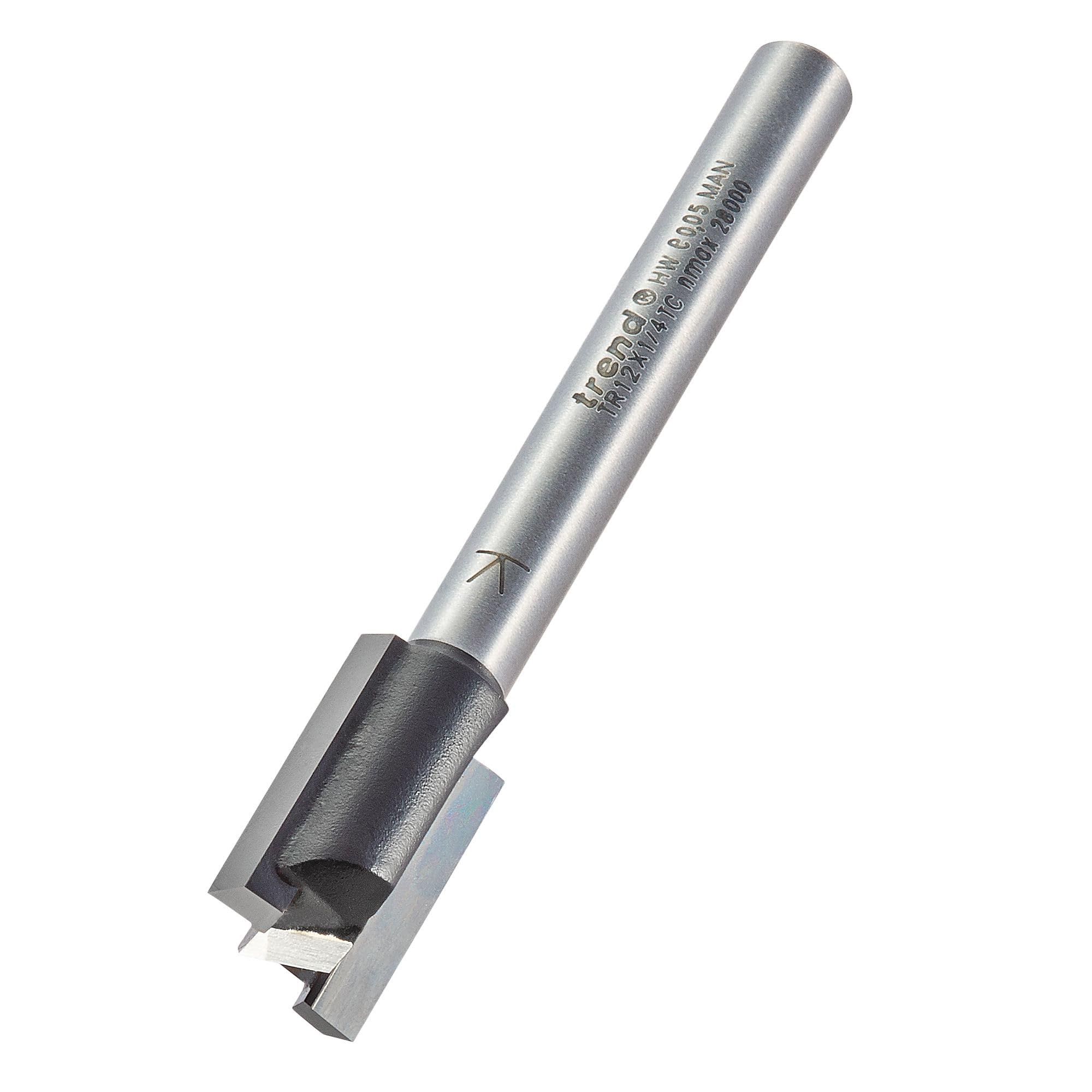 Trend Trade Straight Two Flute Router Cutter, 1/4 Inch Shank, 12mm Cut Diameter, Tungsten Carbide Tipped, TR12X1/4TC