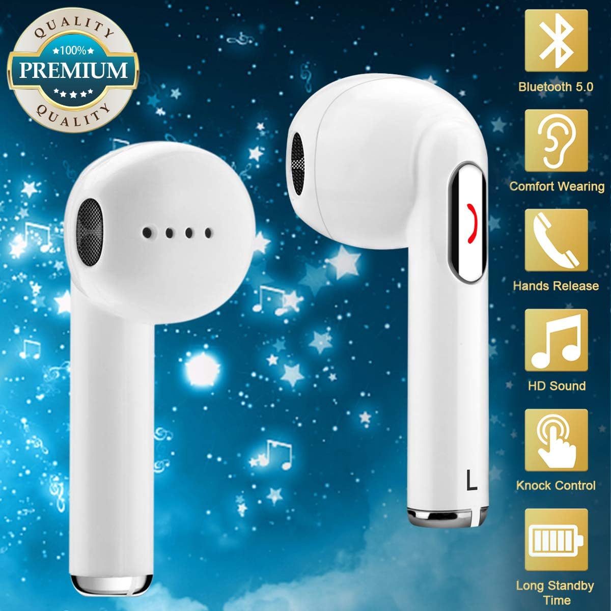 Wireless Earbuds Bluetooth 5.0,Wireless Earphones in Ear with Mic for Running,Wireless Headphones with Microphone, Mini Sports Earbuds Sweatproof with Portable Charging Case Compatible iOS Android