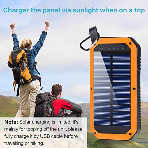 dostyle Solar Charger, 8000mAh Portable Solar Power Bank External Backup Battery Pack 3 USB Ports Solar Phone charger with 21 LED light for iPhone, Samsung Galaxy & other Android Smart Devices Orange