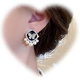 W WEILIRIAN Boho Crystal Pearl Earrings for Women Rhinestone Butterfly Earrings Black Square Earrings Pearl Bead Earrings Vintage Geometric Stud Earrings Jewelry for Girls Gifts