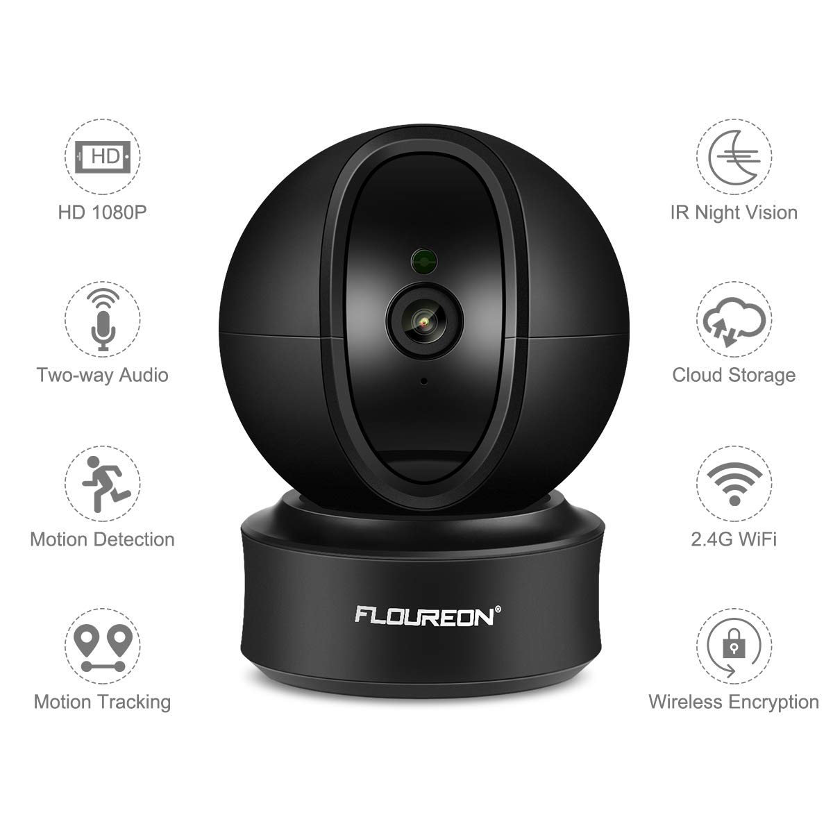 FLOUREON Caméra de Sécurité 1080P 2.0 MP WiFi Caméra IP avec Suivi Automatique 360° 3D Caméra de Surveillance Microphone intégré PTZ Surveillance de sécurité à Domicile CCTV Smart Slot de Carte SD