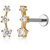 limerencia 18G Flat Back Internal Threaded Studs Climber Crawler F136 Titanium Earrings Hypoallergenic Cubic Zirconia Tragus Helix Conch Piercing Jewelry for Women (a pair)