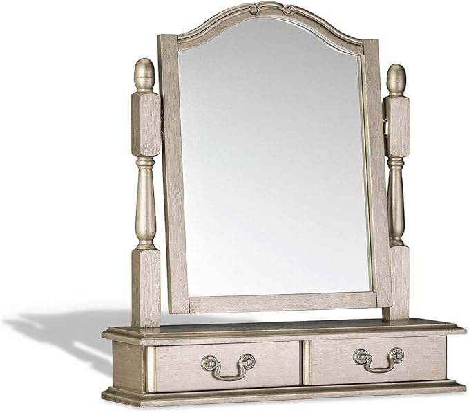 Juliette tarnished silver trinket mirror.Free standing silver dressing
