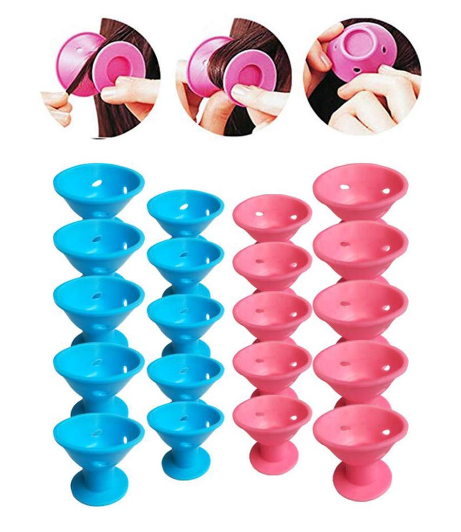 10Pcs Pink + 10Pcs Blue Professional Silicon Hair Curlers
