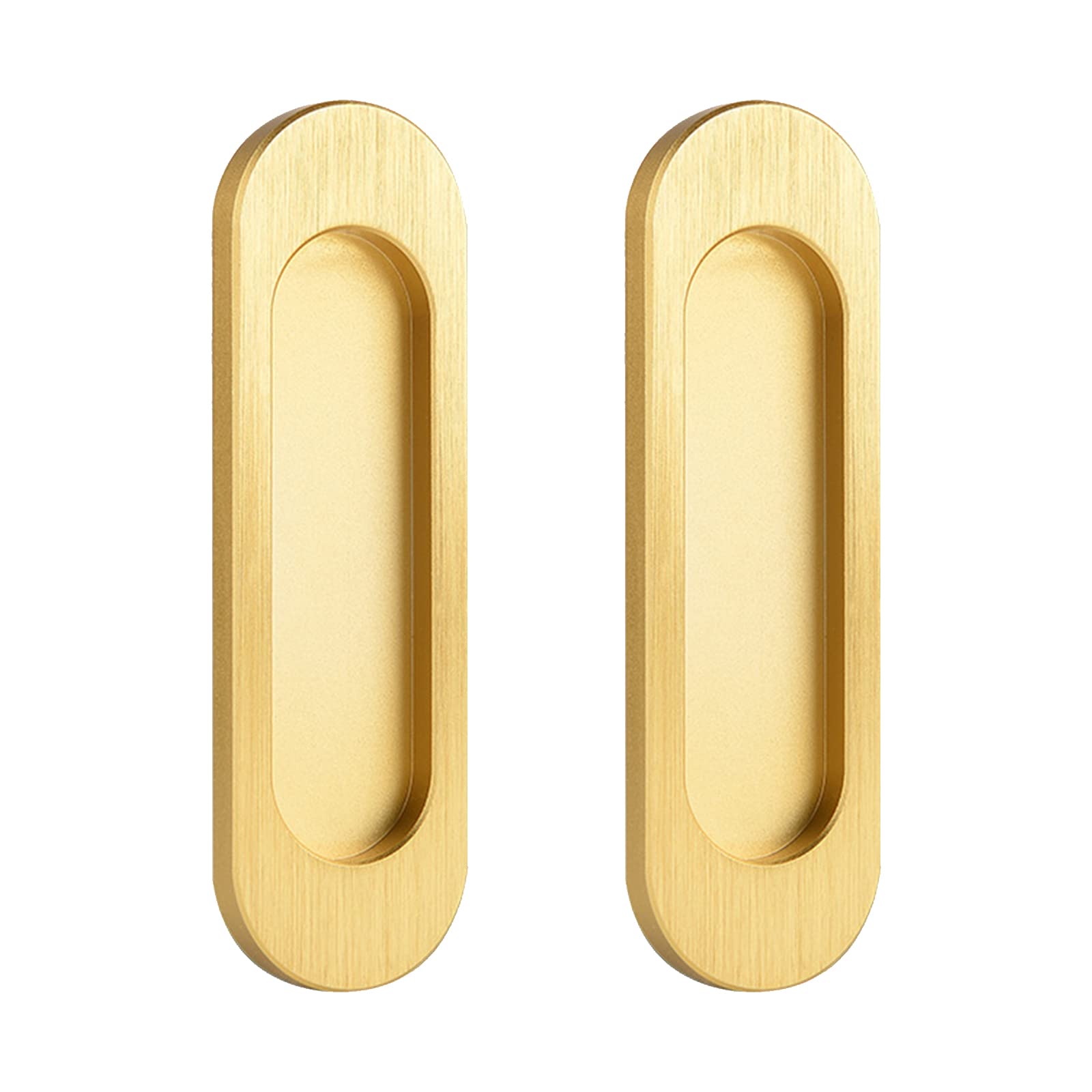 MOROBOR Self-Stick Oval Sliding Door Pulls, 2pcs Aluminum Alloy Flush Pull Punch-Free Handle for Sliding Barn Door Windows Cabinets (Brushed Gold, 100mm) — image 1