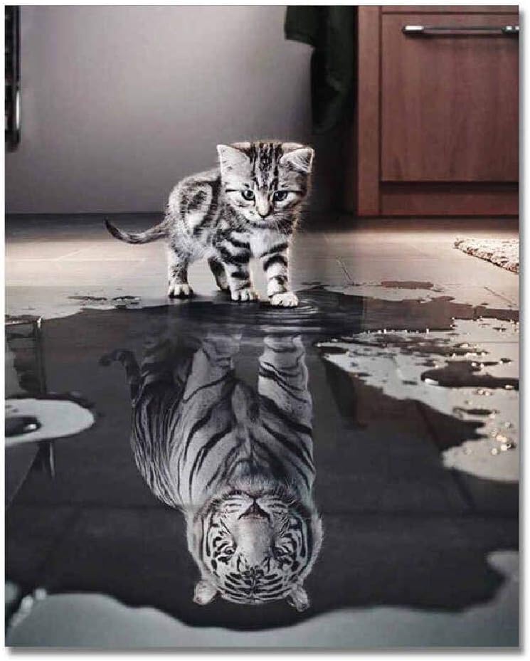 Adult Wooden Puzzle 1000 Pieces The Reflection of The Kitten is A Tiger