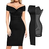 Popilush Women's Shapewear Midi Dress Off Shoulder Wrap V Neck Formal Wedding Guest Cocktail Dresses Bodycon Evening Gowns