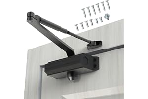 GEKRONE Automatic Door Closer Heavy Duty Fire Prevention Spring Hydraulic Aluminum Alloy Surface Mounted Residential Commerical Grade Door Closer Adjustable Speed Door Weights 55-99 Lbs Size1-Black