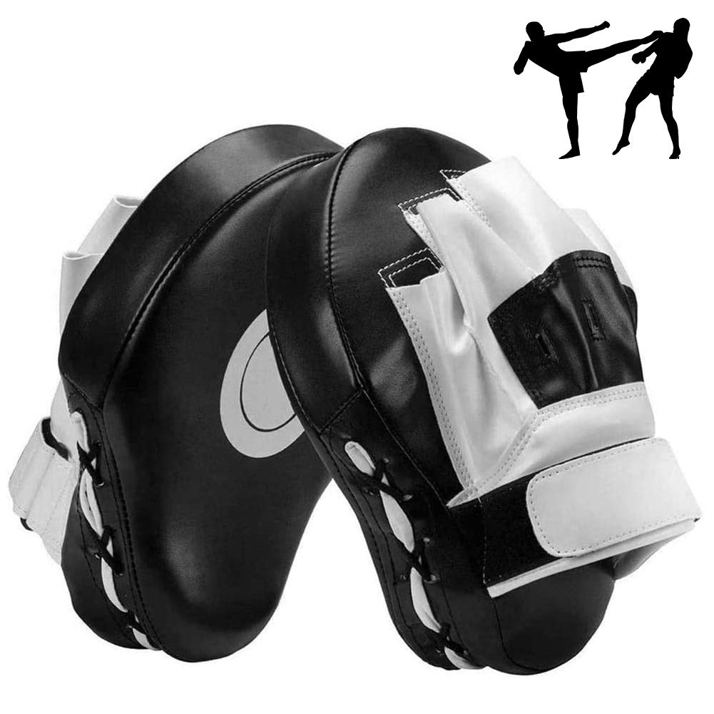 Wuudi Training pads, boxing, boxing gloves for Thai boxing, hand pads, martial arts, boxing pads, training gloves, kickboxing, boxing gloves, 1 pair, (black and white)