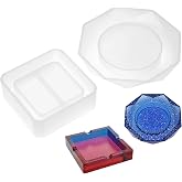QWORK Silicone Ashtray Resin Mould, 2 Pack Square & Round/Prismatic Casting Moulds for Resin Crafts, Reusable DIY Epoxy Moulds for Ashtrays and Handmade Decorations