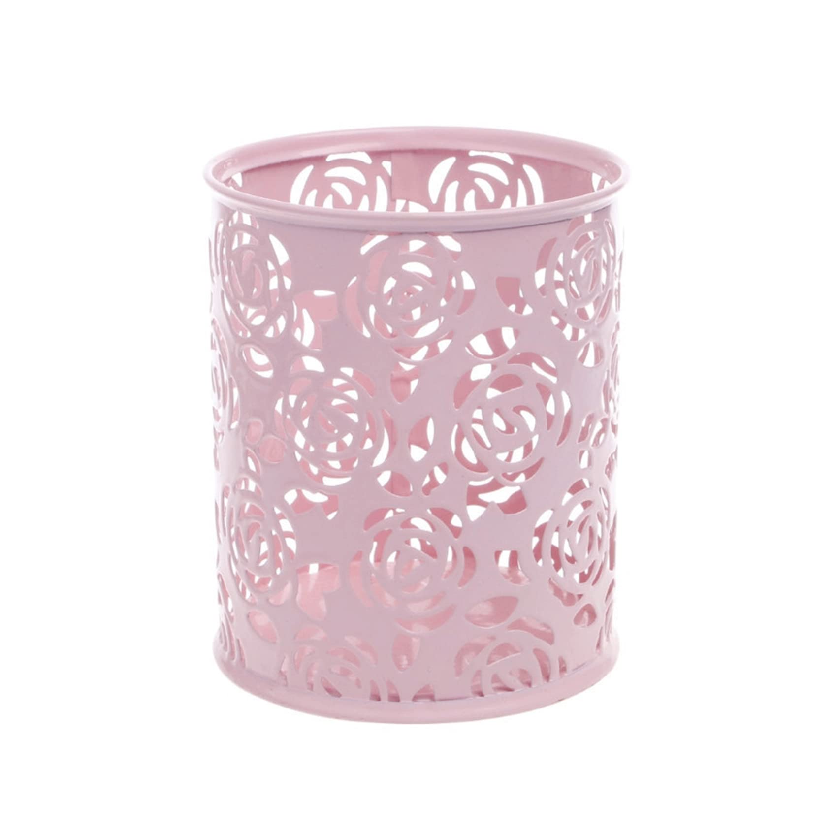 DSYJ Hollow Rose Flower Pattern Cylinder Pen Pencil Pot Holder Container Organizer Pink