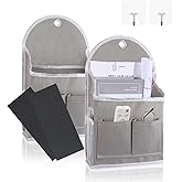 2 Pack Wall Hanging Storage Bag with Pockets, Locker Organizer Basket with Sticky Hook, Fabric Wall Organizer, Waterproof Hanging Bag for Closet Door Bedroom Bathroom Office Home Kitchen(Grey)