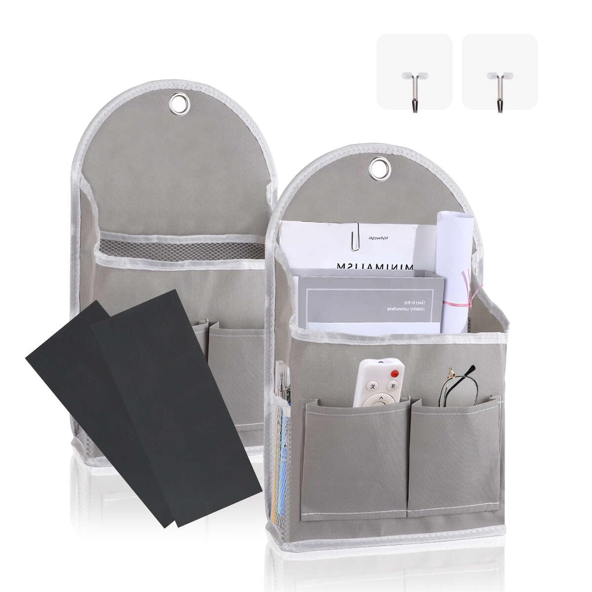 Photo 1 of 2 Pack Wall Hanging Storage Bag with Pockets, Locker Organizer Basket with Sticky Hook, Fabric Wall Organizer, Waterproof Hanging Bag for Closet Door Bedroom Bathroom Office Home Kitchen(Grey)