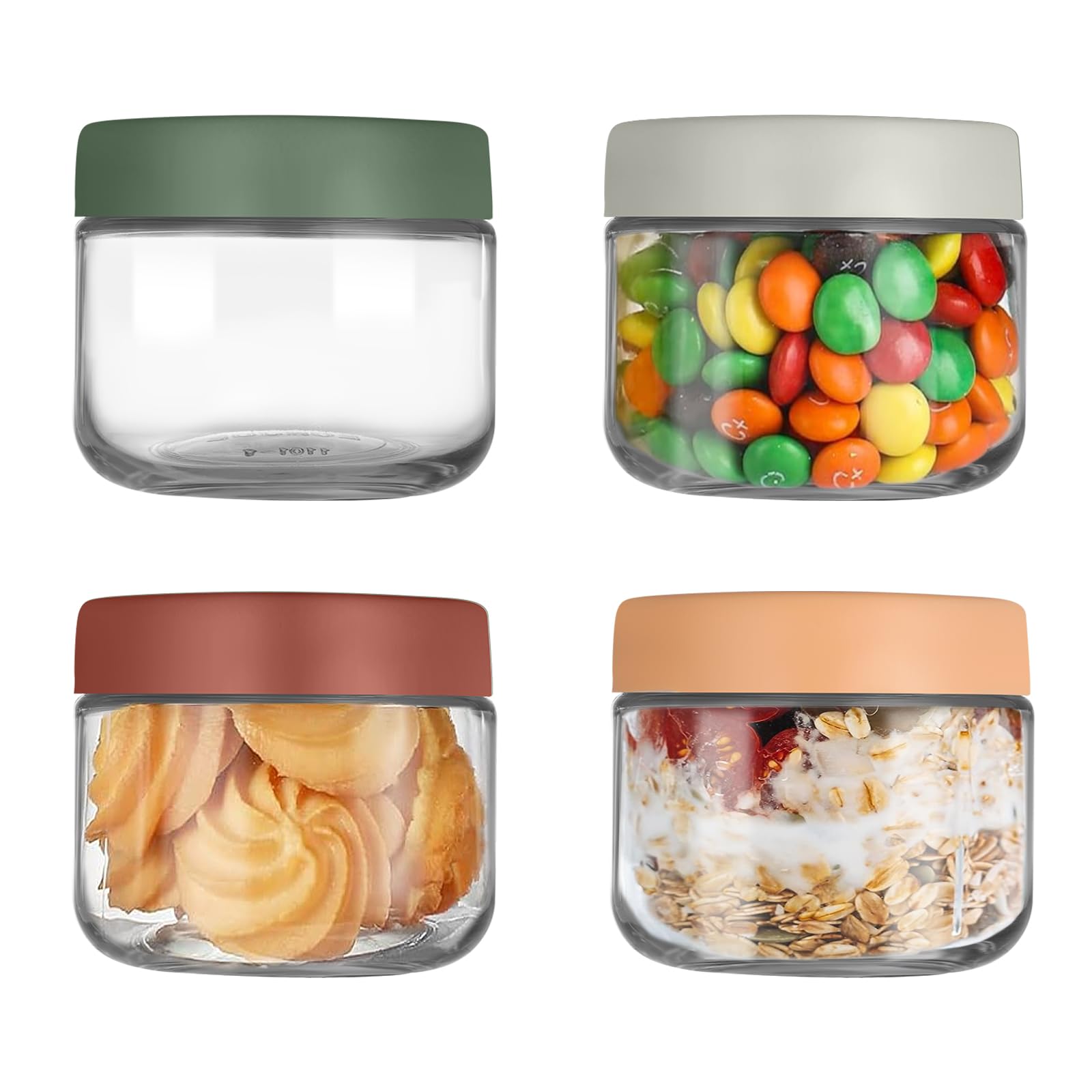 YUEYEE 4 Pack 10 OZ Overnight Oats jar,Overnight Oats Container for Salad Jars Salad Dressing Pots Yogurt Pudding Chutney Jam Spice Reusable Glass Jars with Sealing Screw Lids