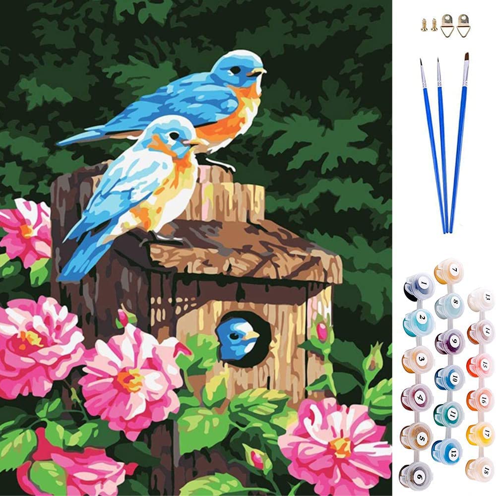 ABEUTY DIY Paint by Numbers for Adults Beginner - Birds & Flowers 16x20 inches Number Painting (No Frame)