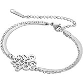 kkjoy Lotus Flower Double Layered Bracelet Stainless Steel Yoga Inspirational Jewelry for Women Charming Ladies