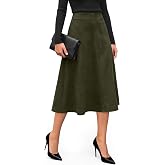 Ficerd Women's Suede Midi Skirt High Waist A Line Skirts | Faux Suede Skirts, Fashion Elegant Outfits, Elastic Waist, Arc Line Design, Trendy Fall Winter Clothing for Work