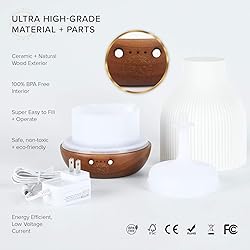 Essential Oil Diffuser Lamp, White Ceramic + Brown