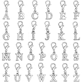 WEBEEDY 26 Styles Crystal Letters Charms Small A-Z Letters Clip on Pendant Charm with Lobster Clasps for DIY Jewelry Making,Badge Reel Charms for ID Card Office Graduation Keychains Stitch Marker Accessories