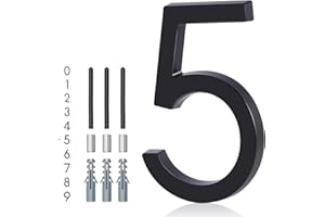 Floating House Number 5, YIPLED 6 Inch Modern House Numbers for Home, Mailbox, Street (Black)