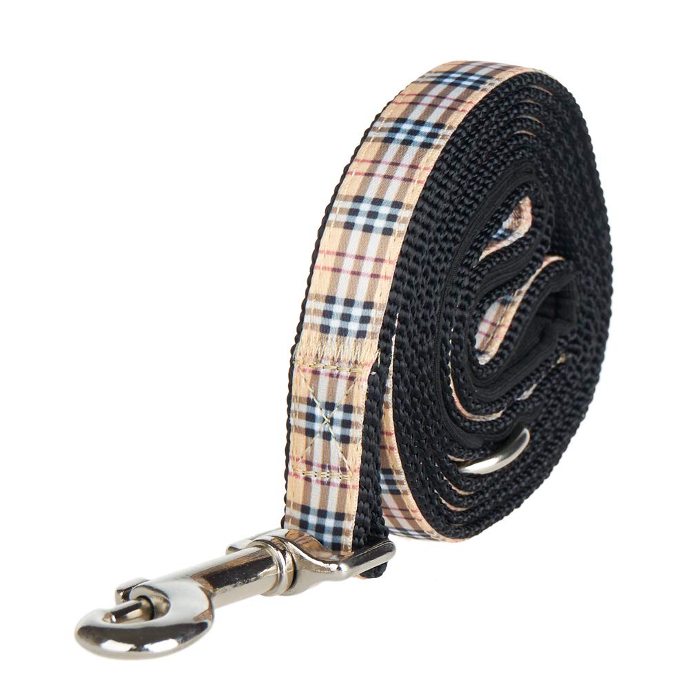 YUDOTE Nylon Dog Lead Strong Loop Handle with Handy D Ring,Stylish Tartan Plaid Leash 1.5m for Medium to Large Dogs Daily Walk, Begie