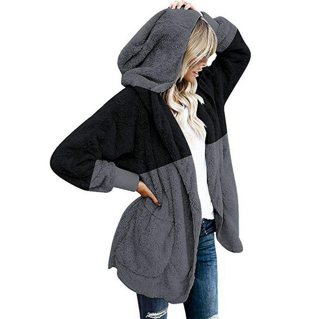 amiubo Cárdigan con Capucha Suelta Mujer Patchwork de Manga Larga Outwear con Bolsillo Jerséis